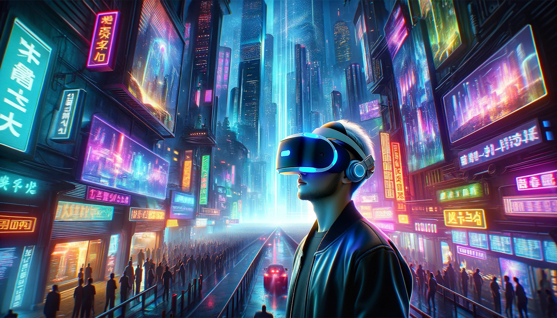 Person wearing a VR headset exploring a virtual world